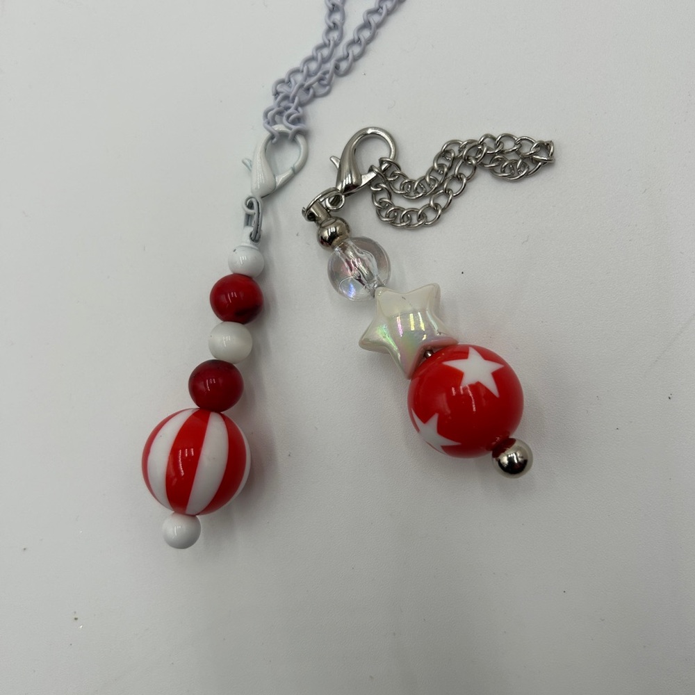 Red and White Beaded Keychain zipper pulls Set